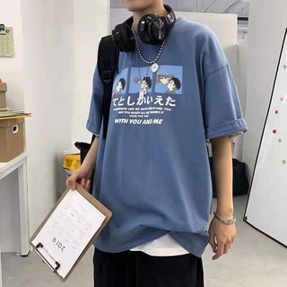 Aluminium เสื้อยืดแขนสั้นคอกลมทรงหลวมสไตล์เกาหลีแฟชั่นฤดูร้อนสําหรับผู้ชาย