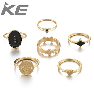 Popular alloy drip ladies ring round heart eye ring 6-piece set 14353 for girls for women low