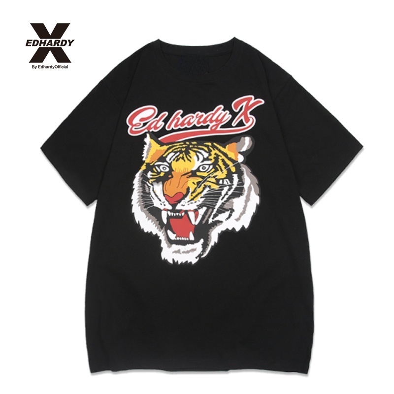 ed-hardy-x2021-เสื้อยืดแขนสั้น-ผ้าฝ้าย-พิมพ์ลายหัวเสือ-แฟชั่นฤดูร้อน-สําหรับผู้ชาย-และผู้หญิง