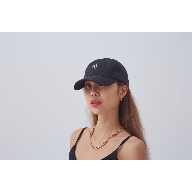 ahc000-logo-cap-black-หมวกผ้าคอตตอนสกรีนโลโก้