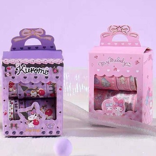 เทปกาววาชิ ลายการ์ตูน Sanrio mymelody Kuromi Cinnamoroll สําหรับตกแต่งสมุดภาพ 10 ชิ้น ต่อชุด