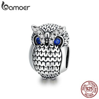 bamoer 925 Sterling Silver Shining Owl silver Original Charm for Brand DIY Jewelry DIY Bracelet Make women Girl gift SCC1607