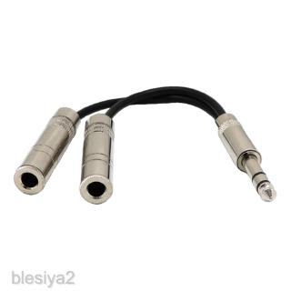 0.2M Long Silver 6.35mm Male to 2× 6.35mm 1/4" TRS Female Audio Y Splitter Cable