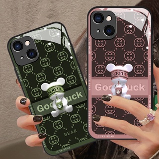 เคสโทรศัพท์มือถือแบบแก้วแข็ง กันกระแทก ลายการ์ตูนหมีน่ารัก แฟชั่น สําหรับ OPPO A3S A5S A52 A72 A92 A57 A39 A73 A5 A9 2020 A77 A79 A83 A59 A91 A1K A11