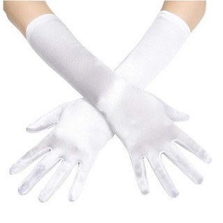 ถุงมือออกงาน ถุงมือเจ้าสาว แบบยาว 16 นิ้ว สีขาว ผ้าซาติน เพิ่มความงามสง่าเลอเสิศให้กับชุดออกงานสไตล์วินเทจ