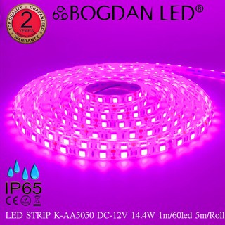 LED STRIP K-AA5050-PINK DC-12V 14.4W/1M IP65 ยี่ห้อBOGDAN LED แอลอีดีไฟเส้นสำหรับตกแต่ง 300LED/5M 72W/5M Grade A