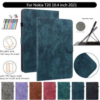 เคสหนัง ฝาพับแม่เหล็ก พร้อมช่องใส่บัตร สําหรับ Nokia T20 10.4 นิ้ว 2021