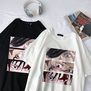 LINA GA เสื้อยืดพิมพ์ลายการ์ตูนญี่ปุ่น Jujutsu Kaisen Gojo Satoru ทรงหลวมสําหรับผู้หญิง   เสื้อยืดผู้ชาย