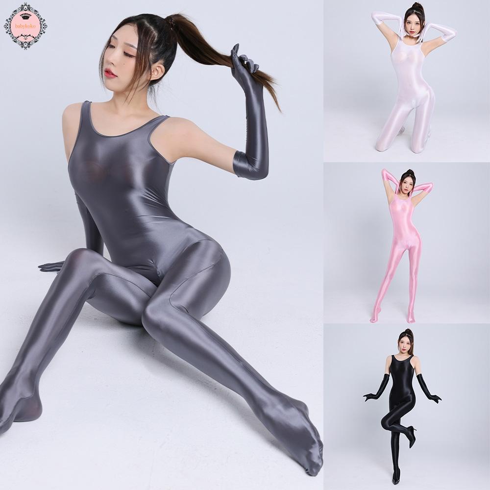womens-silky-bodystocking-shiny-glossy-zip-crotch-bodysuit-leotard-jumpsuit