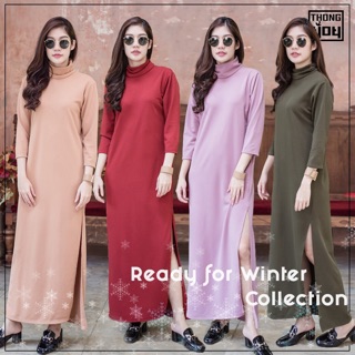 Maxi484 - Turtle neck long sleeves Maxi dress