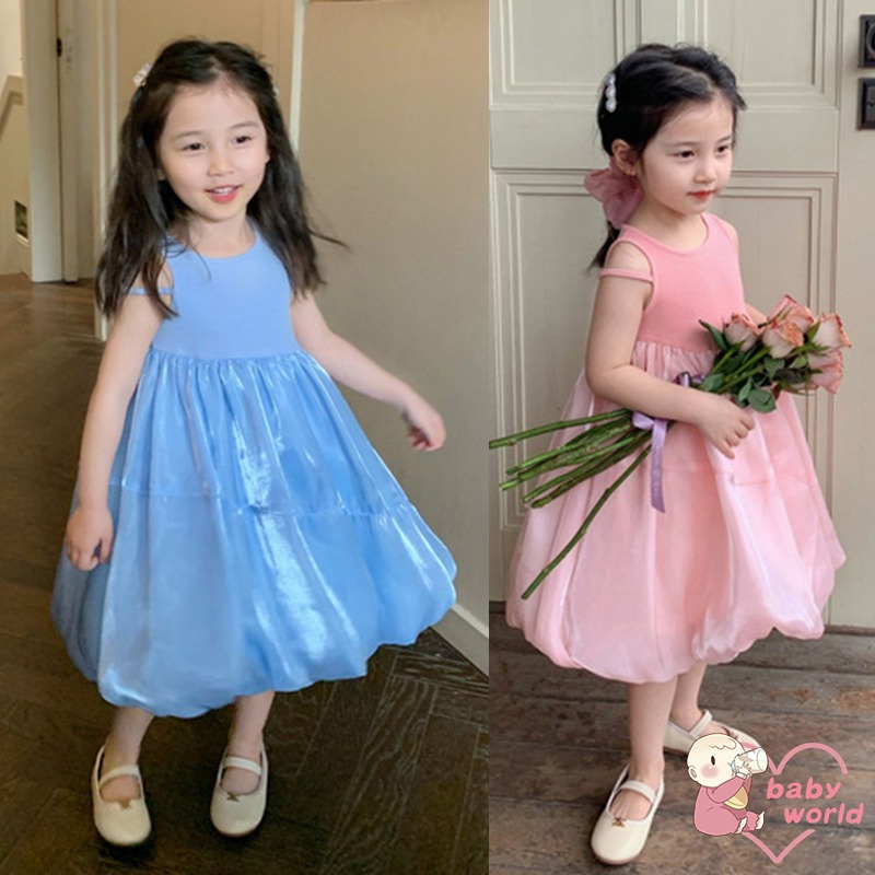ชุดเดรสแขนกุด-คอกลม-แฟชั่นฤดูร้อน-สไตล์เกาหลี-สําหรับเด็กผู้หญิง