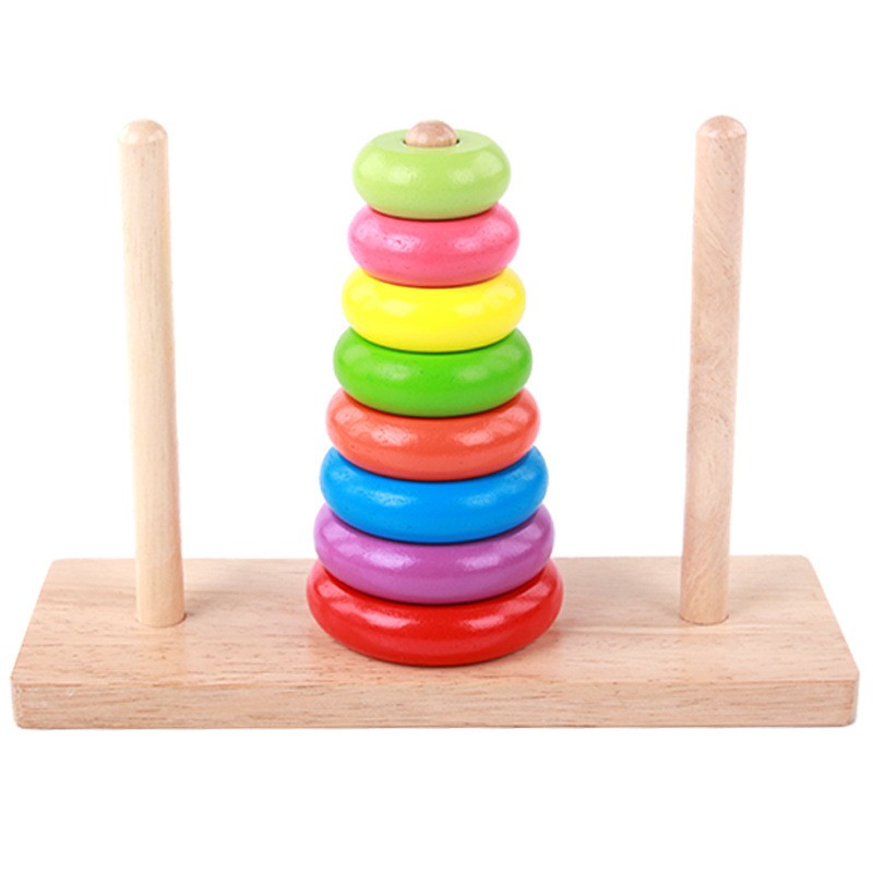 cutehome-หอคอยไม้-ห่วงเรียงชั้น-ของเล่นไม้สวมหลัก-ของเล่นไม้-เสริมพัฒนาการเด็ก-หอคอยสีรุ้ง-เรียนรู้สีสัน