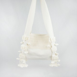 DoiTung Bag - White กระเป๋าผ้า ย่าม ปอมๆ ชาวเขา ดอยตุง (ไซส์ใหญ่)