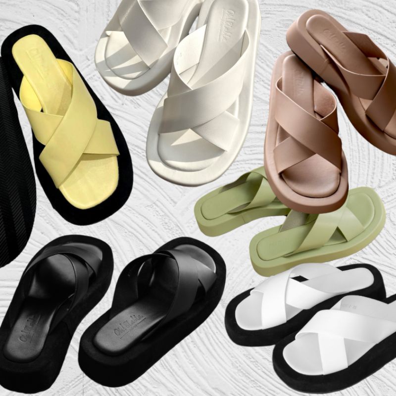 ภาพหน้าปกสินค้าOhBlablaShoes พร้อมส่ง รองเท้าแตะ สไตล์เกาหลี สายคาดกากบาท (KR05) สีเหลือง , เขียว , ขาวล้วน