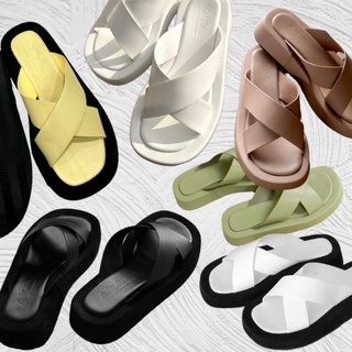 สินค้า OhBlablaShoes พร้อมส่ง รองเท้าแตะ สไตล์เกาหลี สายคาดกากบาท (KR05)  สีเหลือง , เขียว , ขาวล้วน
