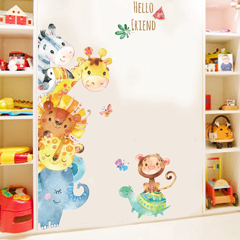 zooyoo-สติกเกอร์ติดผนัง-watercolor-small-animal-cartoon-wall-stickers