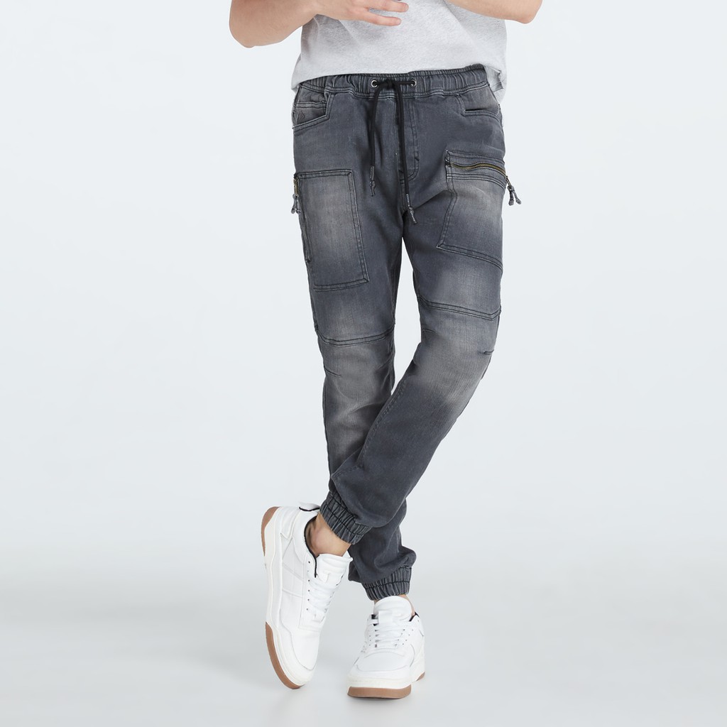 ภาพหน้าปกสินค้าDAVIE JONES กางเกงจ็อกเกอร์ ยีนส์ เอวยางยืด ขาจั๊ม สีเทา สีกรม Drawstring Denim Joggers in grey navy GP0097BK NV จากร้าน davie_jones_officialshop บน Shopee