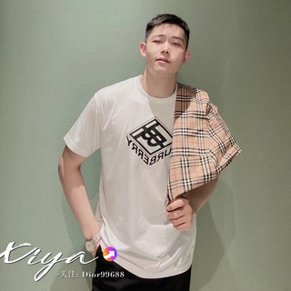 เสื้อยืดแขนสั้นลําลอง พิมพ์ลายโลโก้ตัวอักษร Burberry TB ทรงสี่เหลี่ยม สําหรับผู้ชาย และผู้หญิง