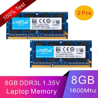 16GB Crucial ครูเชียล Kits ( 2 x 8GB） 2Rx8 PC3L-12800S DDR3-1600Mhz SODIMM Laptop Memory RAM แรม โน็ตบุ๊ค