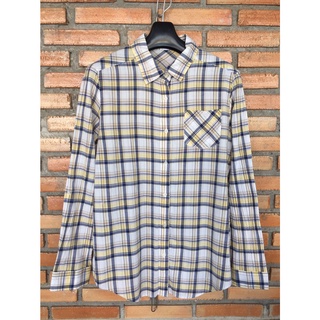 เสื้อเชิ้ตลายตารางสีเหลืองเทา Cinema Club Size L อก 38” เอว 38” ยาว 26”