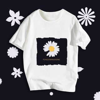 GD Peaceminusone เสื้อยืดแขนสั้นพิมพ์ลาย ท็อปส์สำหรับผู้หญิง G-DRAGON BIGBANG Little Daisies ใหม่ เสื้อคู่รัก เสื้อยืดแ