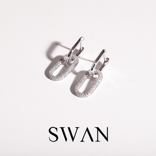 ภาพหน้าปกสินค้าSWAN - Small Chain Pave Earring ต่างหูเงินแท้ ทรงห่วงเหลี่ยม ฝังเพชรคิวบิกเซอร์โคเนีย cubic zirconia ที่เกี่ยวข้อง