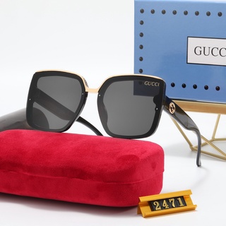Gucci แว่นตากันแดด UV400 กรอบใหญ่ ทรงสี่เหลี่ยม สไตล์เรโทร คลาสสิก แฟชั่นสําหรับผู้หญิง และผู้ชาย