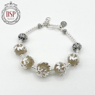 DSP กำไลหินนำโชคไหมทอง สร้อยข้อมือหินนำโชค : Golden Rutilated Quartz Gemstone 925 Sterling Silver Bracelet [CFS0010]