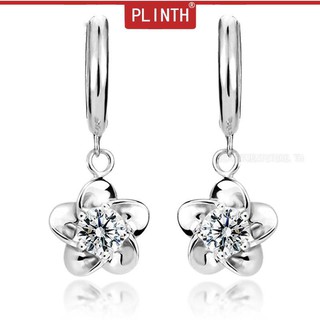 PLINTH ต่างหูเงิน 925 ดอกโบตั๋นดอกพลัมเรียบง่าย1172