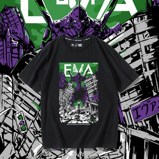 เสื้อยืดสีขาวเสื้อยืด แบรนด์ Eva Co No. เสื้อยืดแขนสั้น ผ้าฝ้ายแท้ ทรงหลวม พิมพ์ลายการ์ตูนอนิเมะญี่ปุ่น แฟชั่นฤดูร้อน สํ