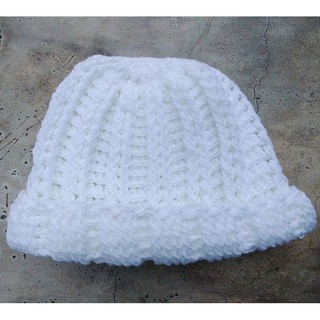 หมวกไหมพรม สีขาว หมวกอุ่น ถวาย แม่ชี  Wool hat White