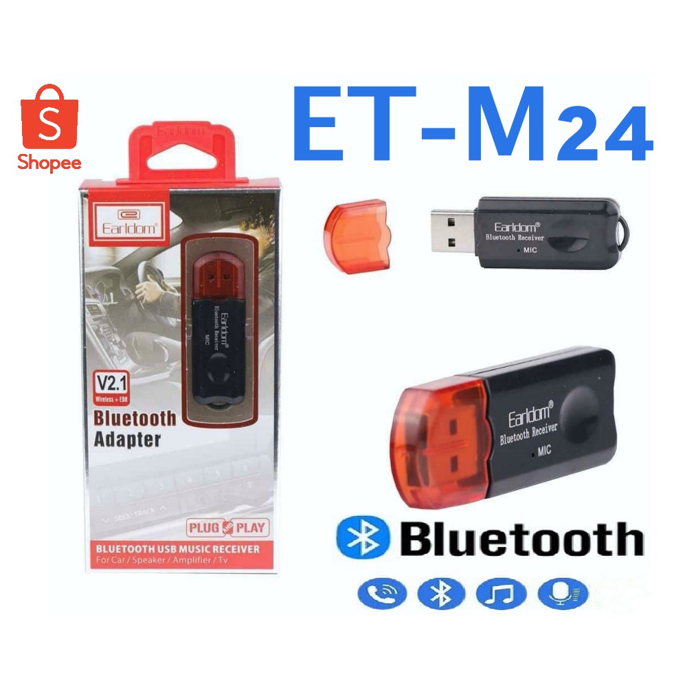 ภาพหน้าปกสินค้าEarldom ตัวรับสัญาณบลูทูธแบบ USB Earldom ET-M24 ไม่ต้องเสียบ AUX แท้100% จากร้าน tcfmobile บน Shopee