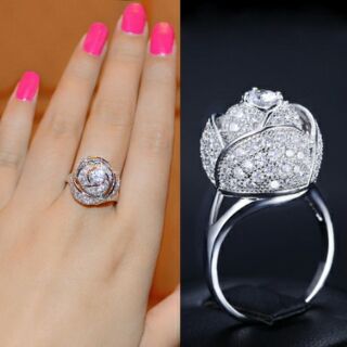 แหวนทองคำขาว 18k white gold plated ประดับเพชร CZ คุณภาพ Top Grade ดีไซน์สุดหรู