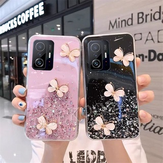 เคสโทรศัพท์ Xiaomi Mi 11T / 11T Pro / Mi 11 / Mi 11 Lite / Mi 11 Lite 5G NE Phone Case Crystal Butterfly Decorated Glitter Gel Shiny Sequins Clear Soft Cover เคส Mi 11T 11TPro 11Lite 5GNE Casing