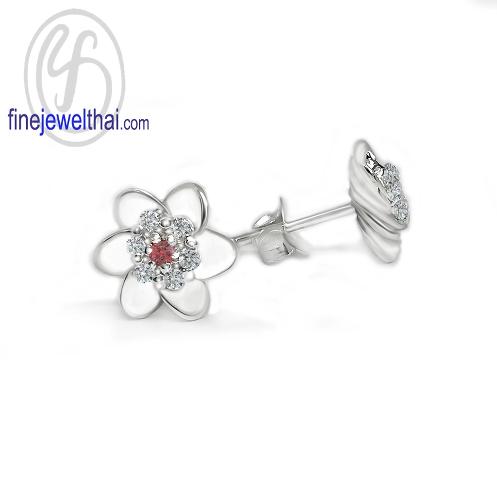 finejewelthai-ต่างหูทับทิม-ทับทิม-ต่างหูเงินแท้-ต่างหูพลอย-ต่างหูเพชรcz-ruby-silver-earring-birthstone-e1092rb