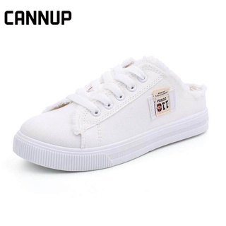 ภาพหน้าปกสินค้าใหม่ CANNUP รองเท้าผ้าใบ เปิดส้น สไตล์เกาหลี สีขาว สำหรับผู้หญิง 100192 ที่เกี่ยวข้อง