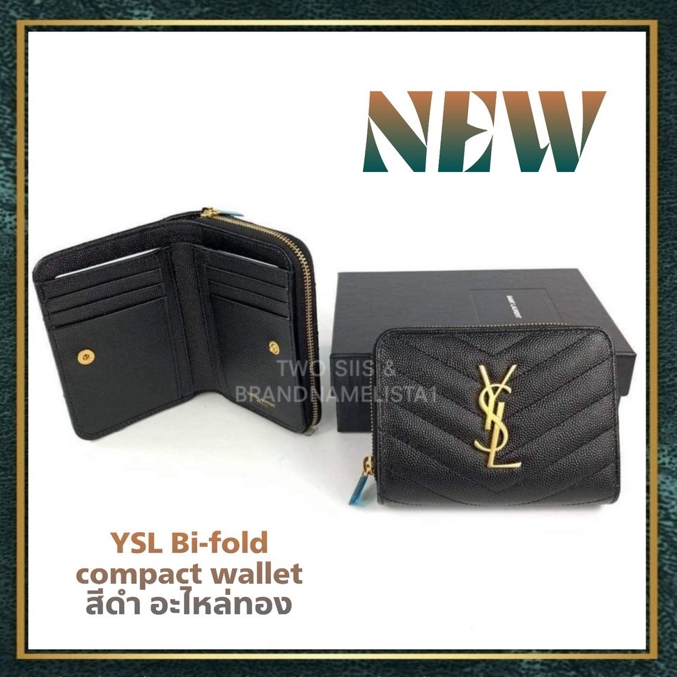 [สอบถามก่อนกดซื้อ] แท้ 💯 New YSL Bifold compact wallet สีดำ อะไหล่ทอง