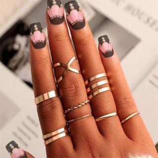 Charm Fashion Round Ring Set for Women 2020 Boho New 8 Pcs Handmade Geometry Finger Rings Set Female Party Jewelry Gifts