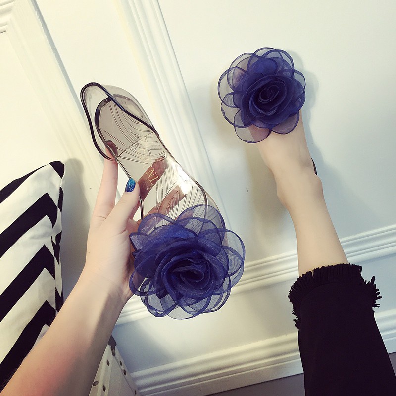 sh014รองเท้าแก้ว-แตะหุ้มส้น-แฟชั่นผู้หญิงสไตล์เกาหลี-พื้นยางใส-ดอกไม้-แบบสวมใส่สบาย-ใส่ลุยน้ำได้-น่ารักมาก