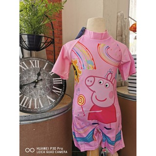 ชุดว่ายน้ำเด็ก บอดี้สูท ลาย peppa pig สีชมพู size 6-7y