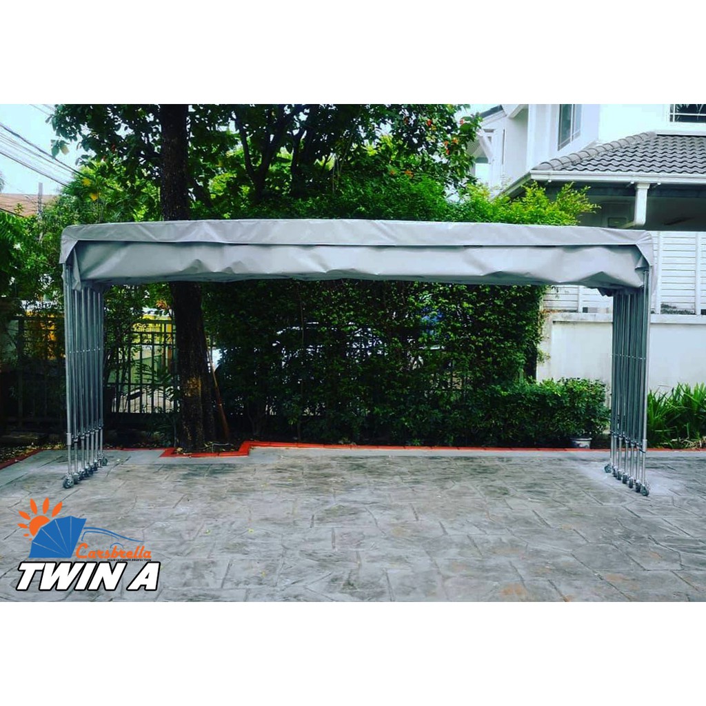 โรงจอดรถสำเร็จรูป-เต็นท์จอดรถพับได้-carsbrella-รุ่น-twin-a-เหมาะสําหรับรถยนต์ขนาดเล็กถึงขนาดกลางสามารถจอดรถได้-2-3-คัน