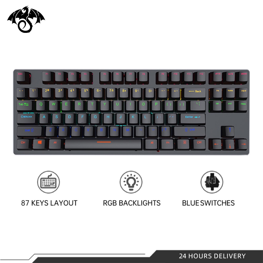 ถูก-87keys-mechanical-keyboard-blue-switch-rgb-คีย์บอร์ดมีไฟ-คีบอร์ดเกมมิ่ง-แป้นพิมพ์ไทย-tkl-keyboard-gaming-คีบอร์ด