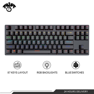 ถูก 87keys mechanical keyboard blue switch rgb คีย์บอร์ดมีไฟ คีบอร์ดเกมมิ่ง แป้นพิมพ์ไทย TKL keyboard gaming คีบอร์ด