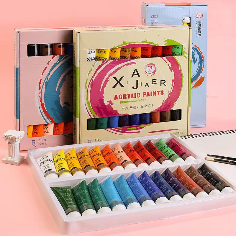 สีอะคริลิค-ชุดสีอะคริลิค-อุปกรณ์ศิลปะ-12สี18สี-กล่อง-สำหรับสร้างงานศิลปะ