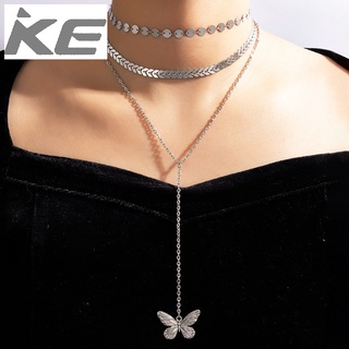 Jewelry temperament fishbone chain butterfly pendant necklace sequins indifferent necklace for