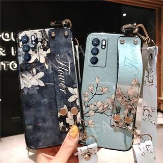 Ready Stock เคสโทรศัพท์ OPPO Reno 6Z 6 5 5Pro Marvel Edition 4Z 4 4Pro 5G 4G 2021 New Phone Case Flowers Bling Glitter With Wrist Band and Adjustable Crossbody Lanyard Back Cover Casing เคส Reno6 Z Reno5 Pro Reno4 Z Pro