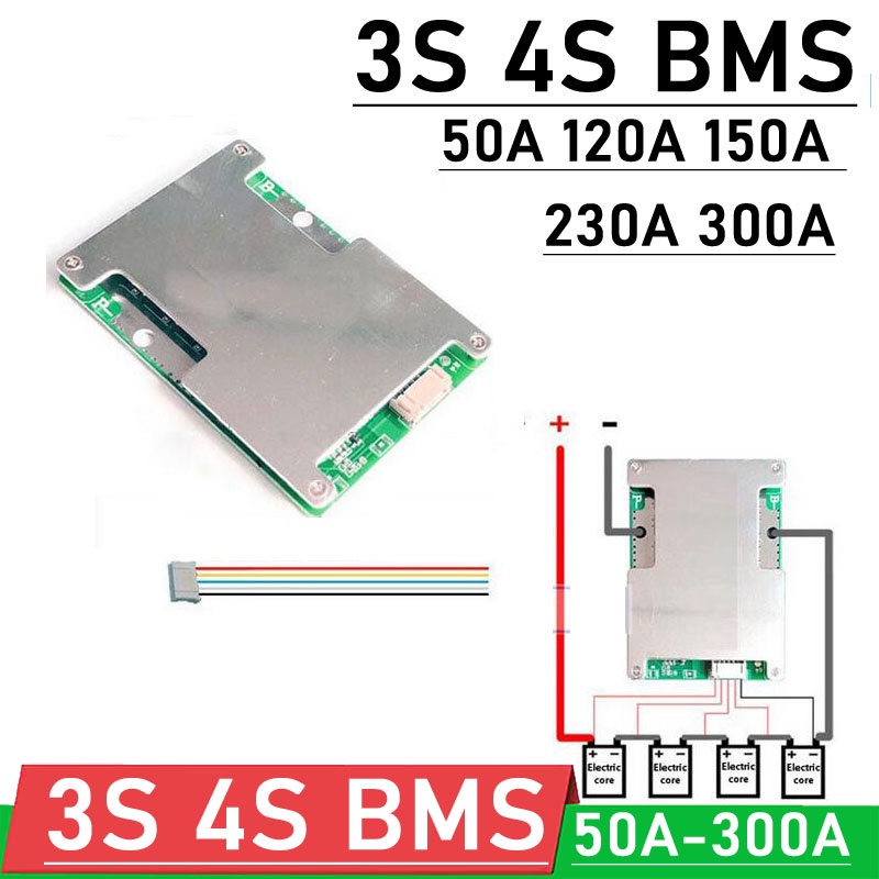 บอร์ดป้องกันแบตเตอรี่ลิเธียม-mos-3s-4s-bms-12v-120a-150a-230a-300a-li-ion-lifepo4-สําหรับรถยนต์