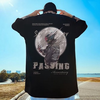 เสื้อยืด- Fashionsun เสื้อยืดแขนสั้น พิมพ์ลายนักบินอวกาศ ดวงจันทร์ ทรงหลวม ใส่สบาย โอเวอร์ไซซ์ แฟชั่นฤดูร้อน สําหรับผู้