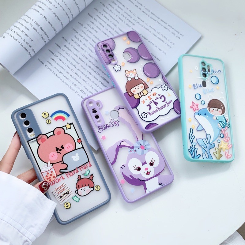 ภาพหน้าปกสินค้าSale เคสขอบสีการ์ตูน for i7 7plus 6plus X Xs Xr i11 Xsmax 11promax y17 y12 Y15 Y50 V19 A3s A52 reno4 Realme5 A92