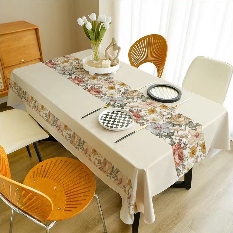 ผ้าปูโต๊ะลายดอกไม้-สักหลาด-โต๊ะทานอาหารที่บ้าน-โต๊ะน้ำชา-สี่เหลี่ยม